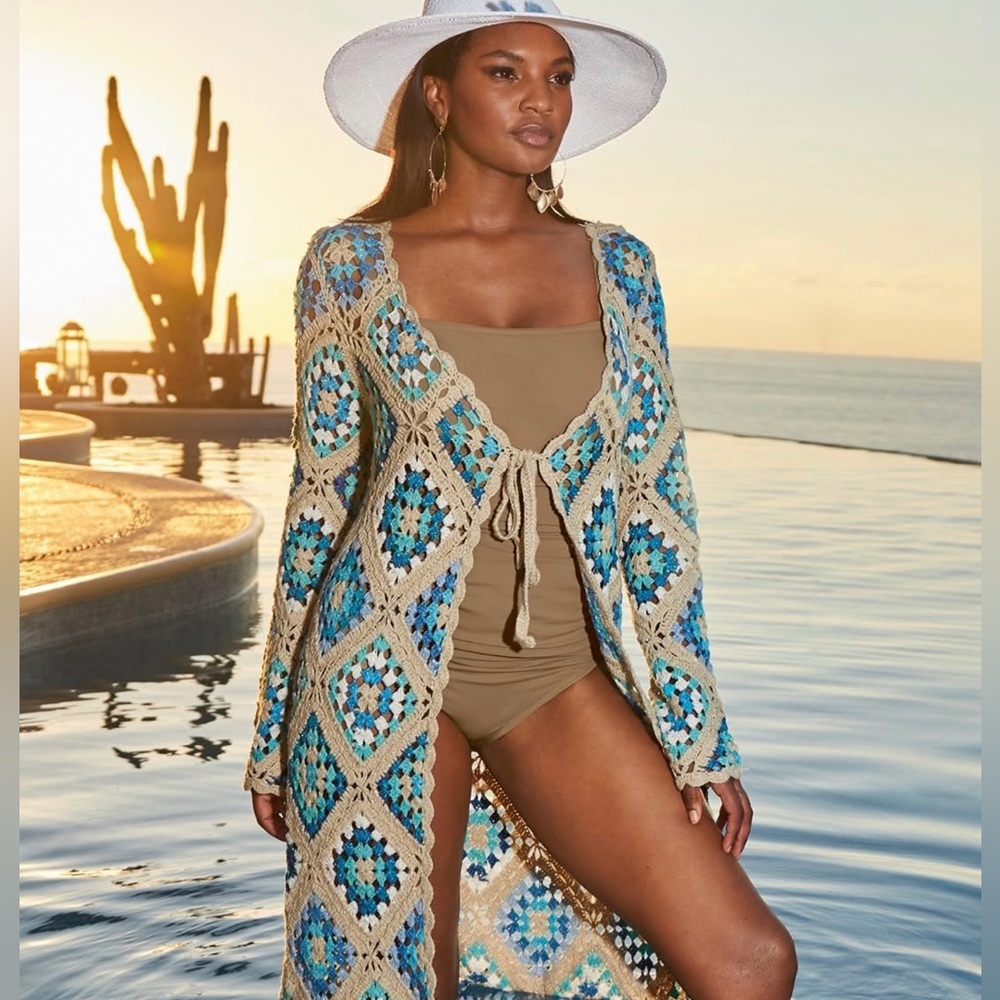 BOSTON PROPERTY, Crochet Shimmer Duster Long Cardigan, Size S/M, NEW - Picture 3 of 16
